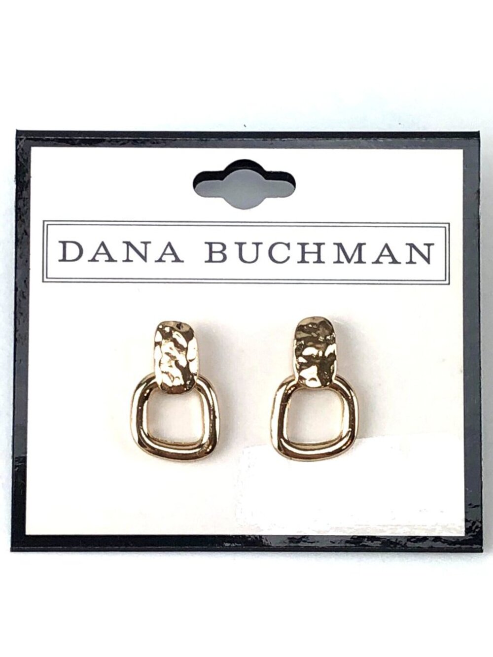 Dana Buchman Earrings Gold-tone Hammered Square Hoop Studs